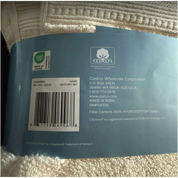 Charisma 100% Hygro Cotton 2-Piece Bath Towel Set Ivory - Picture 5 of 6